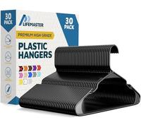 Lifemaster Juego de Perchas de plástico para Ropa, 30 Piezas, versátiles, Ligeras, ahorran Espacio, Antideslizantes, de diseño Delgado, Juego de Perchas para Ropa Seca y húmeda, Color Negro