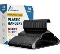 Lifemaster Juego de Perchas de plástico para Ropa, 30 Piezas, versátiles, Ligeras, ahorran Espacio, Antideslizantes, de diseño Delgado, Juego de Perchas para Ropa Seca y húmeda, Color Negro