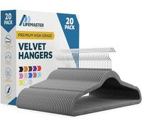 Lifemaster Perchas Antideslizantes de Terciopelo, 20 Perchas Antideslizantes con Gancho Giratorio de 360°, ahorran Espacio, Elegantes, Armario organizado, Terciopelo Suave, Ligeras, Gris