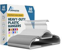 Lifemaster Perchas Antideslizantes y duraderas - Juego de 30 Perchas de plástico Gris Resistente con Ganchos giratorios Suaves de 360° y Accesorios Integrados, Colgar Abrigos, Chaquetas y Prendas