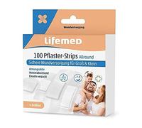 Lifemed - Práctico paquete grande 100 tiras de tiritas semitransparentes, 4 tamaños, impermeable, 3 unidades (3 x 1 pieza)