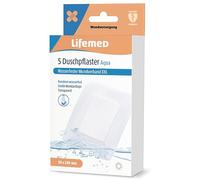 Lifemed Tiritas de ducha XXL 10 x 8 cm - Vendaje impermeable extragrande para heridas con agarre seguro en contacto con el agua, apósito impermeable para duchas, deportes, tatuajes (5 parches)