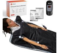 Lifepro BioRemedy - Manta de sauna infrarroja, 91 × 193 cm, portátil, para terapia de calor profundo, incluye envoltura térmica para un uso seguro, ajustable 30-70 °C, diseño de cabeza abierta con