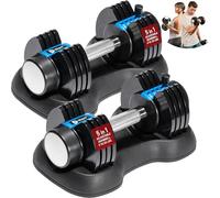 LifePro Powerflow Plus Adjustable Dumbbell Set of 2 with Rack - 2 to 11.3 kg Pair, Quick-Adjust Dial, Anti-Slip Grip, Space-Saving Hand Weights for Men & Women for Home Gym Strength Training