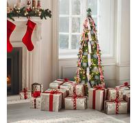 LIFERUN 120cm Árbol de Navidad Desplegable, Arbol de Navidad Plegable con 100PCS Luces LED, 11 Modos de Iluminación, con Bolas y Cintas, Decoración de Navidad para el Hogar, Oficina