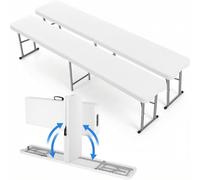 LIFERUN 2 pcs Bancos Plegables Catering 183cm, 2 Bancos Plegables Camping con Asa de Transporte, Bancos Portátiles Jardín Multifuncional para Buffets Fiestas Banquete Jardín Playa Picnic, Blanco