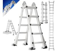 LIFERUN 4,8M Escalera de Aluminio de 4x5 peldaños Escalera Multiusos 3 en 1 Escalera telescópica Escalera Multifuncional Escalera Plegable Escalera de Caballete Escalera Inclinada Escalera Extensible