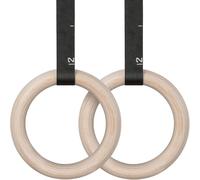LIFERUN Anillos de Gimnasia de Madera,Anillo de Fitness -28 mm/32 mm,Anillos de Gimnasio Olímpica, con Correa de Mano Antideslizante, Correa de Nylon Ajustable y Rotulador,Anillos de Entrenamiento