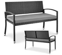 LIFERUN Banco de jardín resistente a la intemperie con cojín, 2 plazas, polirratán, soporta 320 kg, acogedor banco de jardín para exteriores, 122 x 60 x 90 cm, banco para balcón pequeño, balcón