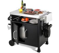 LIFERUN Carrito para Barbacoa Inoxidable,Carro de Barbacoa con Armario 2 Ruedas Ganchos,Carrito de Servicio Exterior,Mesa Auxiliar BBQ,Carro Cocina Superficie Trabajo Tnox,Picnic Fiesta Jardín Camping