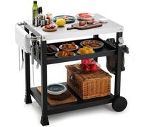 LIFERUN Carro de Barbacoa Acero Inoxidable, Mesa de Barbacoa Exteriores con 2 Ruedas Ganchos, Carrito de BBQ Cocina Servicio, Mesa Auxiliar Superficie Trabajo INOX, Carrito de Cocina, terraza y jardín