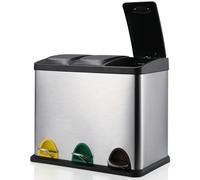 LIFERUN Cubo de basura con 3 compartimentos, 3 x 8 L, sistema de separación de basura, cubo de basura de cocina de 24 litros, pequeño cubo de acero inoxidable con tapa, 3 cubos interiores extraíbles