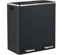 LIFERUN Cubos De Basura De Reciclaje de Doble Compartimentos con 2x 30 L Cubos Interiores de Plástico y Asas, Bote de Basura de Metal con Tapa de Cierre Lento y Pedal, Negro