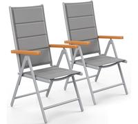 LIFERUN Juego de 2 sillas de jardín plegables con respaldo alto, Reposabrazos de WPC, Sillas de aluminio para balcón, con respaldo y asiento acolchados, 7 posiciones ajustables, Silla de camping,2 PCS
