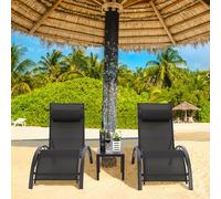 LIFERUN Juego de 2 tumbonas de aluminio XXL, apilables, para jardín, con mesa auxiliar y almohada, resistente a la intemperie, respaldo ajustable en 5 posiciones, adecuado para jardines, piscinas