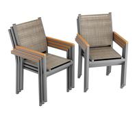 LIFERUN - Juego de 6 sillas de jardín apilables de aluminio textileno con pasamanos WPC para terraza, balcón, terraza, piscina, restaurantes, resistente a la intemperie, marrón lino