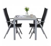 LIFERUN Juego de Muebles de Jardín 3 Piezas de Aluminio, Mesa de WPC y 2 Sillas Plegables, Respaldo Alto, Resistente a la Intemperie para Terraza y Exterior, Gris Completo