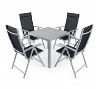 LIFERUN Juego de Muebles de Jardín 5 Piezas de Aluminio, Mesa de WPC y 4 Sillas Plegables, Respaldo Alto, Resistente a la Intemperie para Terraza y Exterior, Gris Completo