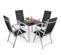 LIFERUN Juego de Muebles de Jardín 5 Piezas de Aluminio, Mesa de WPC y 4 Sillas Plegables, Respaldo Alto, Resistente a la Intemperie para Terraza y Exterior, Gris Plata