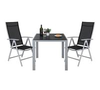 LIFERUN Juego de muebles de jardín de 3 piezas, juego de muebles de aluminio para balcón, 2 sillas plegables con respaldo alto ajustables + 1 mesa cuadrada WPC, grupo de comedor para exterior