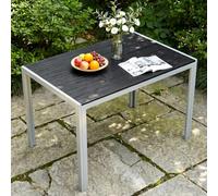 LIFERUN Mesa de Jardín 110x70 cm, Mesa de Terraza de WPC para 4-6 Personas, Mesa de Balcón Resistente a la Intemperie con Estructura de Aluminio, Diseño Aspecto Madera,Gris Plata