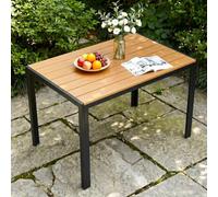 LIFERUN Mesa de Jardín 110x70 cm, Mesa de Terraza de WPC para 4-6 Personas, Mesa de Balcón Resistente a la Intemperie con Estructura de Aluminio, Diseño Aspecto Madera,Marrón Teca