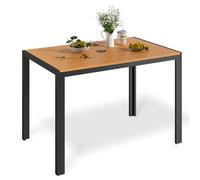 LIFERUN Mesa de jardín con orificio para sombrilla, 110 x 70 cm, resistente a la intemperie, marco de aluminio, tablero de WPC, mesa de comedor rectangular para exterior, para terraza, color marrón