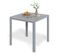 LIFERUN Mesa de jardín de aluminio, 75 x 75 cm, WPC, resistente a la intemperie, cuadrada, mesa de comedor exterior, resistente al calor y a la intemperie, antideslizante, color gris