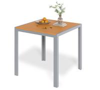 LIFERUN Mesa de jardín de aluminio, 75 x 75 cm, WPC, resistente a la intemperie, cuadrada, mesa de comedor exterior, resistente al calor y a la intemperie, antideslizante, color marrón teca + gris