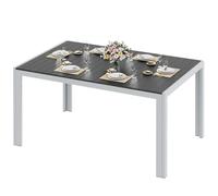 LIFERUN Mesa de jardín grande resistente a la intemperie, 140 x 90 x 75 cm, mesa de aluminio para terraza con tablero de WPC, mesa de comedor rectangular para 6 personas, estable jardín, terraza