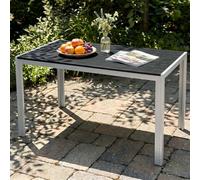 LIFERUN Mesa de Jardín Moderna de WPC 110 x 70 cm, Mesa de Comedor Exterior para 4-6 Personas, Mesa de Balcón de Aluminio, Diseño de Rayas Efecto Madera,Gris Plata
