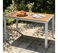 LIFERUN Mesa de Jardín Moderna de WPC 110 x 70 cm, Mesa de Comedor Exterior para 4-6 Personas, Mesa de Balcón de Aluminio, Diseño de Rayas Efecto Madera,Marrón Tec Gris Claro