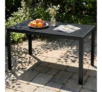 LIFERUN Mesa de Jardín Moderna de WPC 110 x 70 cm, Mesa de Comedor Exterior para 4-6 Personas, Mesa de Balcón de Aluminio, Diseño de Rayas Efecto Madera,Negro