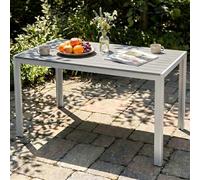 LIFERUN Mesa de Jardín Moderna de WPC 110 x 70 cm, Mesa de Comedor Exterior para 4-6 Personas, Mesa de Balcón de Aluminio, Diseño de Rayas Efecto Madera,Gris Completo