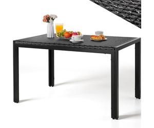 LIFERUN Mesa de Jardín Rectangular para 4-6 Personas en Rattan PE y Metal, 119x74 cm, Mesa de Comedor para Exterior, Resistente a la Intemperie UV, 4 PCS Patas Ajustables, para Terraza Balcón, Negro