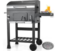 LIFERUN Parrilla Barbacoa Carbon con Tapa, XL BBQ Smoker, Parrilla con Carrito, con 2PCS Ruedas, Termómetro, Grande BBQ Carbon para Camping y Jardín, 102x104x54,5 cm