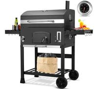 LIFERUN Parrilla Barbacoa Carbon con Tapa, XXL BBQ Smoker, Parrilla con Carrito, con 2PCS Ruedas, Termómetro, Barbacoa de Carbon para Camping y Jardín, 138x155x61 cm