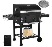 LIFERUN Parrilla de Carbón XXL con Tapa y Cubierta Impermeable, BBQ Smoker | Grande Carrito Barbacoa con Ruedas y Termómetro, Altura ajustable, para Camping y Jardín, 122x104x54,5 cm