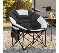 LIFERUN Silla de Camping Redonda, Silla Plegable de Camping 150KG, Silla de Exterior, Moonchair XXL, con Malla Transpirable, y Bolsillo Lateral, Bolsa Incluida, para Pesca, Playa, Jardín, Negro