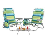 LIFERUN Silla de Playa Plegable de Aleación de Aluminio, Ligera, Set de 2 Sillas con 1 Mesa, Silla Plegable Portátil como Mochila, Silla de Camping, Reclinable, Capacidad de Carga de hasta 150 kg