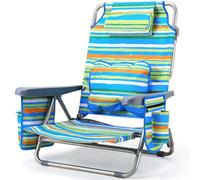 LIFERUN Silla De Playa,Plegable,Reclinable,Orreas De Transporte,Pesca,Verde | Respaldo 4 Posiciones,Carga 140kg,Oxford,Hierro,Bolsillo Térmico,Cojín Lumbar,Reposacabezas,Playa,Jardín,Camping,Festival