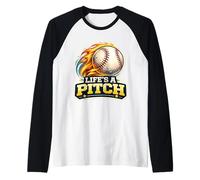 Life'S A Pitch Divertido Jugador de Béisbol Jugador Entrenador Fan Pun Camiseta Manga Raglan