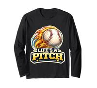 Life'S A Pitch Divertido Jugador de Béisbol Jugador Entrenador Fan Pun Manga Larga