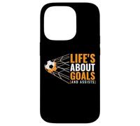 Life'S About Goals and Assists Funny Quote Youth Soccer Carcasa para iPhone 14 Pro