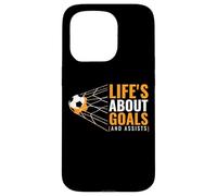 Life'S About Goals and Assists Funny Quote Youth Soccer Carcasa para iPhone 15 Pro