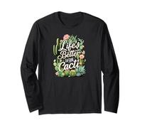 Life'S Better with Cacti Funny Plant Lover Gardener Design Manga Larga