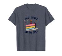 Lifes Short Eat The Cake Fun Postre Lover Camiseta, Hombre, Azul Jaspeado, M