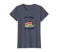 Lifes Short Eat The Cake Fun Postre Lover Camiseta, Mujer, Azul Jaspeado, XL