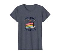 Lifes Short Eat The Cake Fun Postre Lover Camiseta, Mujer, Azul Jaspeado, XS