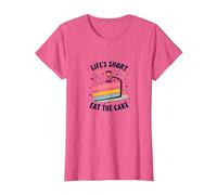 Lifes Short Eat The Cake Fun Postre Lover Camiseta, Mujer, Rosa Jaspeado, XL